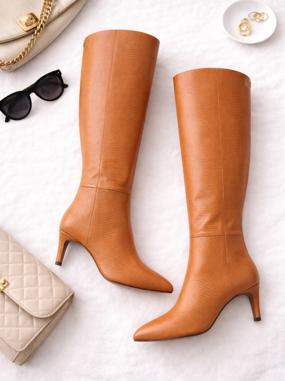 Sam Edelman Uma Copper Heeled Faux Leather Tall Heeled Boot.